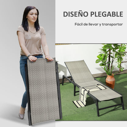 Outsunny Tumbona De Ratán Reclinable Plegable Con Respaldo Ajustable Gris Claro_5
