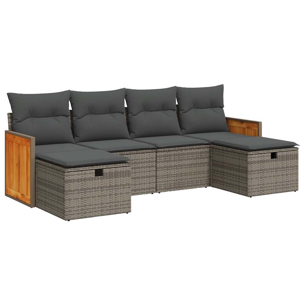 Set De Muebles De Jardín 6 Pzas Y Cojines Ratán Sintético Gris / Vetonek_1