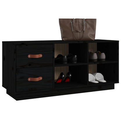 Banco Zapatero Madera Maciza De Pino Negro 100x34x45 Cm / Vetonek_5