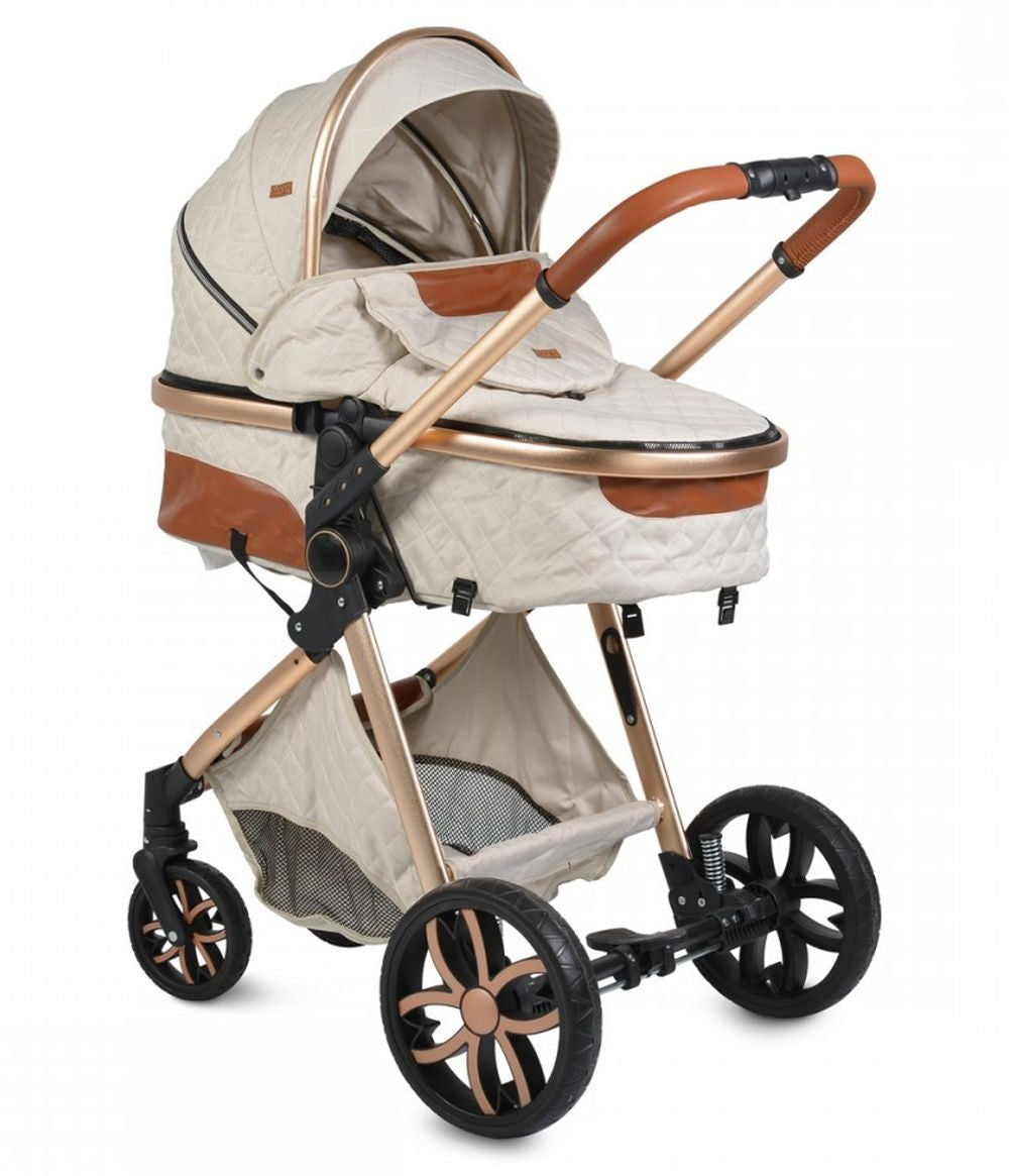 Carrito De Bebé Trío Convertible Con Detalles En Polipiel Alma Beige_2