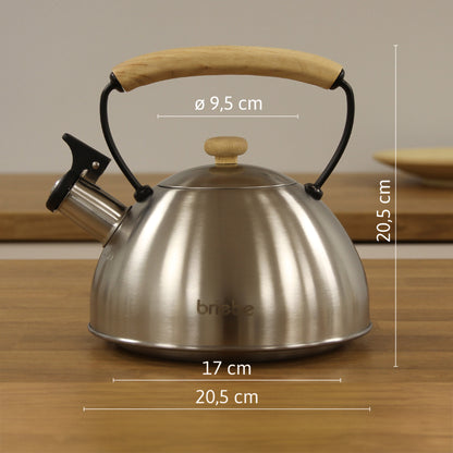 Briebe Tetera Con Silbato, Hervidor De Agua 2,3l, Inducción, Acero Inox, Vintage, Mango Madera, Wooden, Acero Inox_5