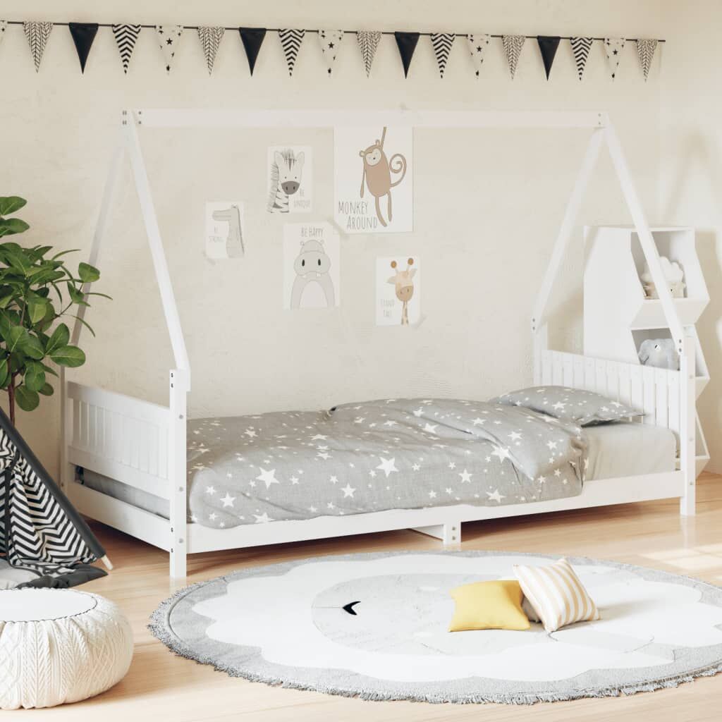 Vidaxl Estructura De Cama Para Niños Madera De Pino Blanco 90x200 Cm_1