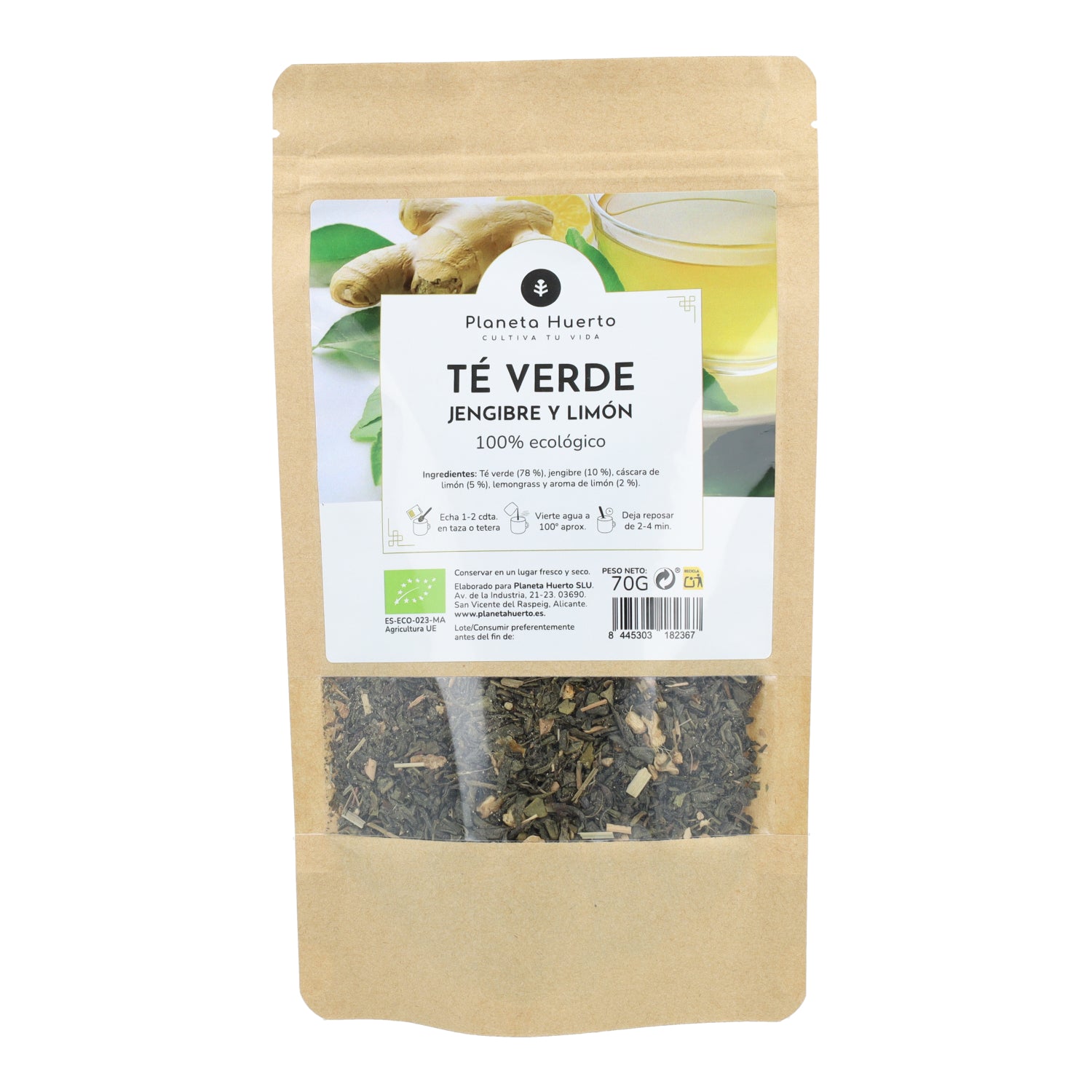 Chá Verde de Gengibre e Limão ECO Planeta Huerto 70g