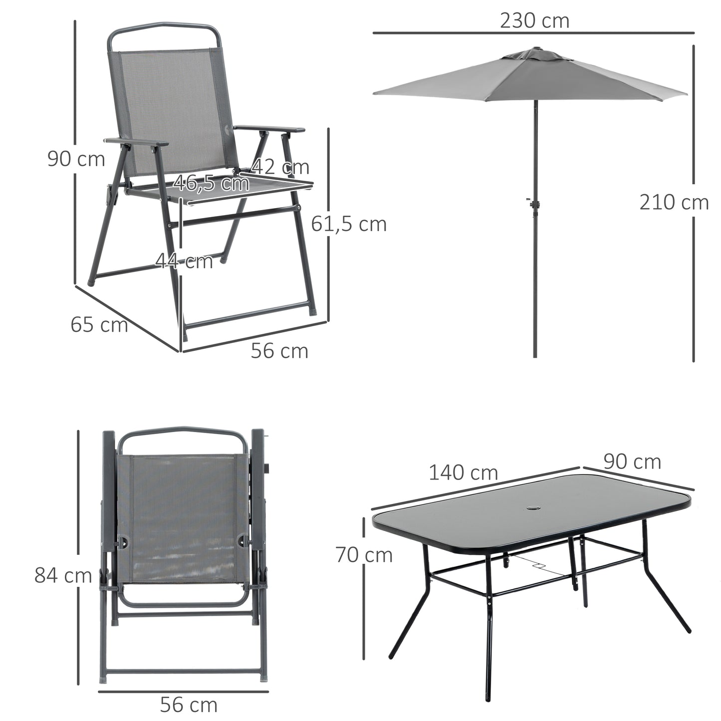 Outsunny Muebles Muebles De Jardín 6 Sillas Plegables Mesa Sombrilla Inclinable_2