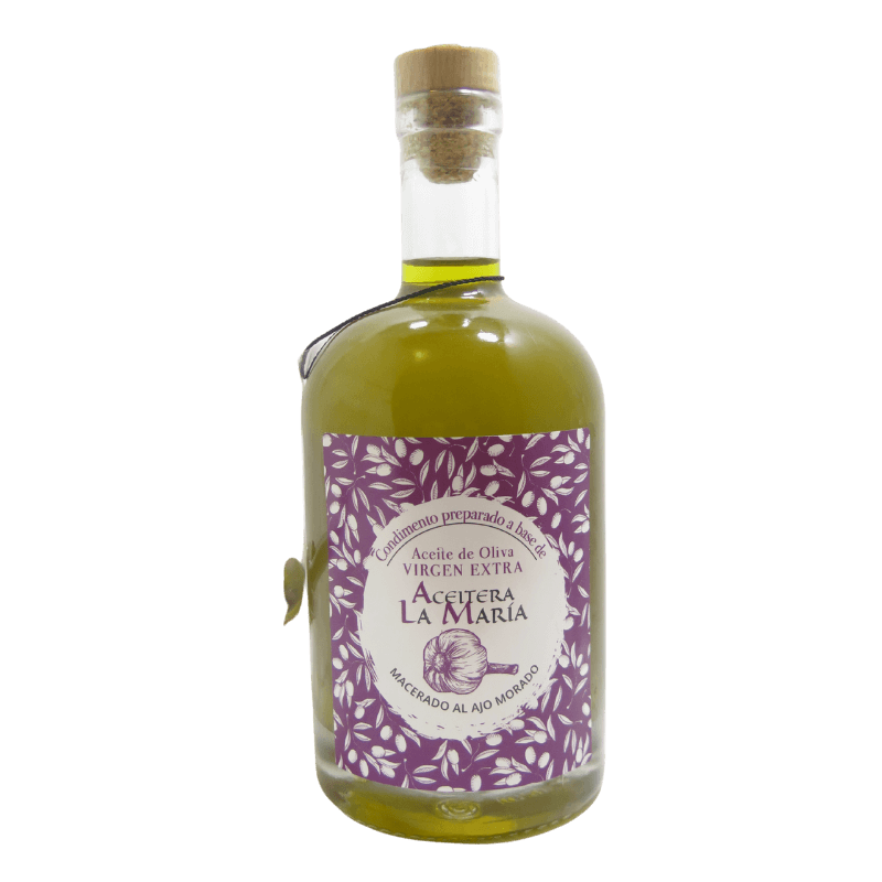 Aceite De Oliva Virgen Extra Macerado Al Ajo Morado 50 Cl Con Vertedor Metálico_0