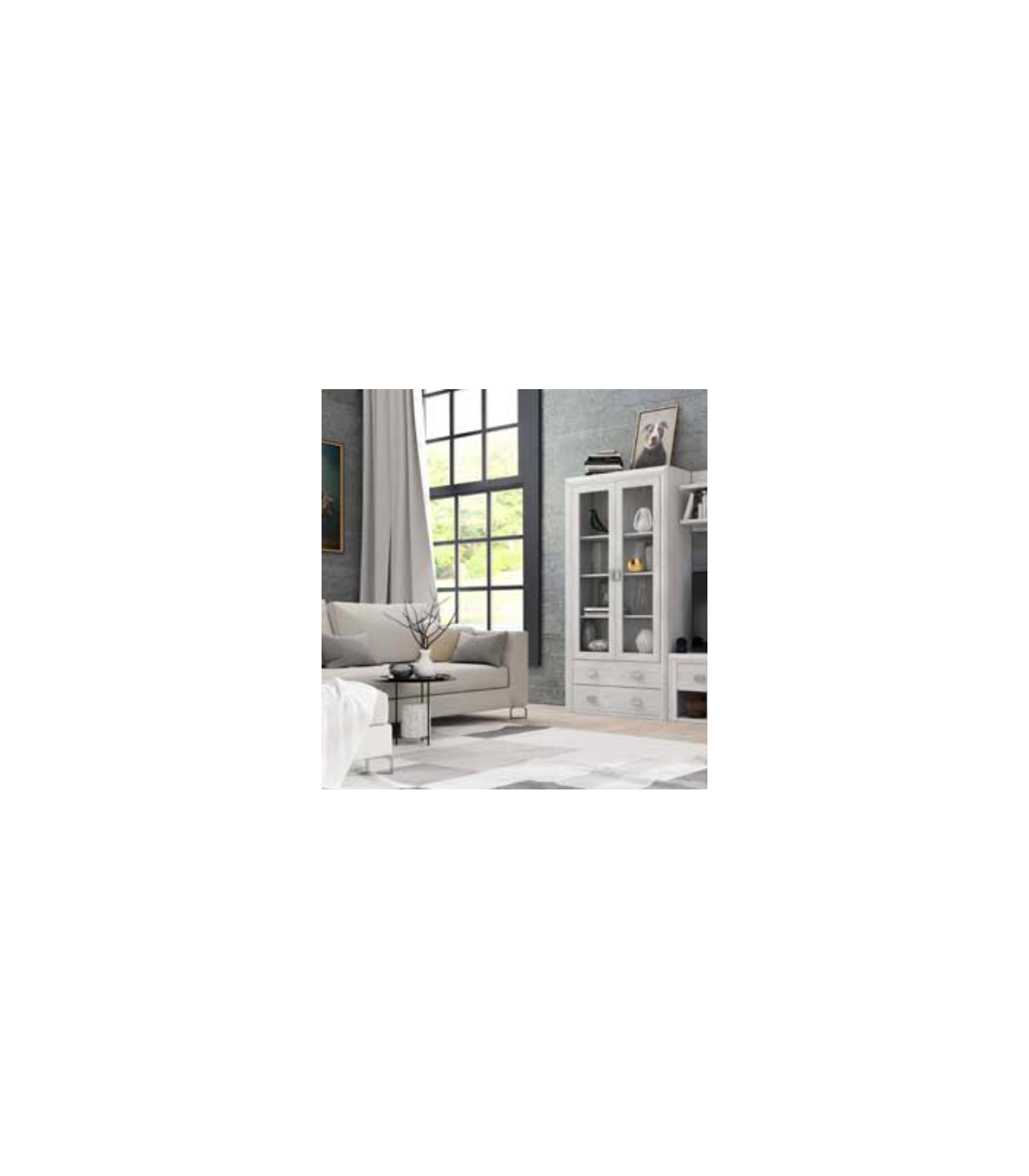 Vitrina 2 Puertas 2 Cajones Modelo Dado Acabado Blanco Tibet, 102cm(ancho) 199cm(alto) 37cm(fondo)._1