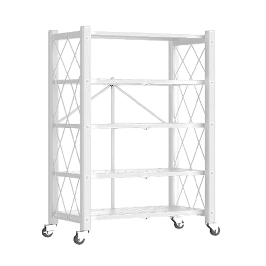 Joybos - Estantería De Almacenamiento Plegable De 5 Estantes Con Ruedas, Sin Montaje 71x34x165cm Blanco_0