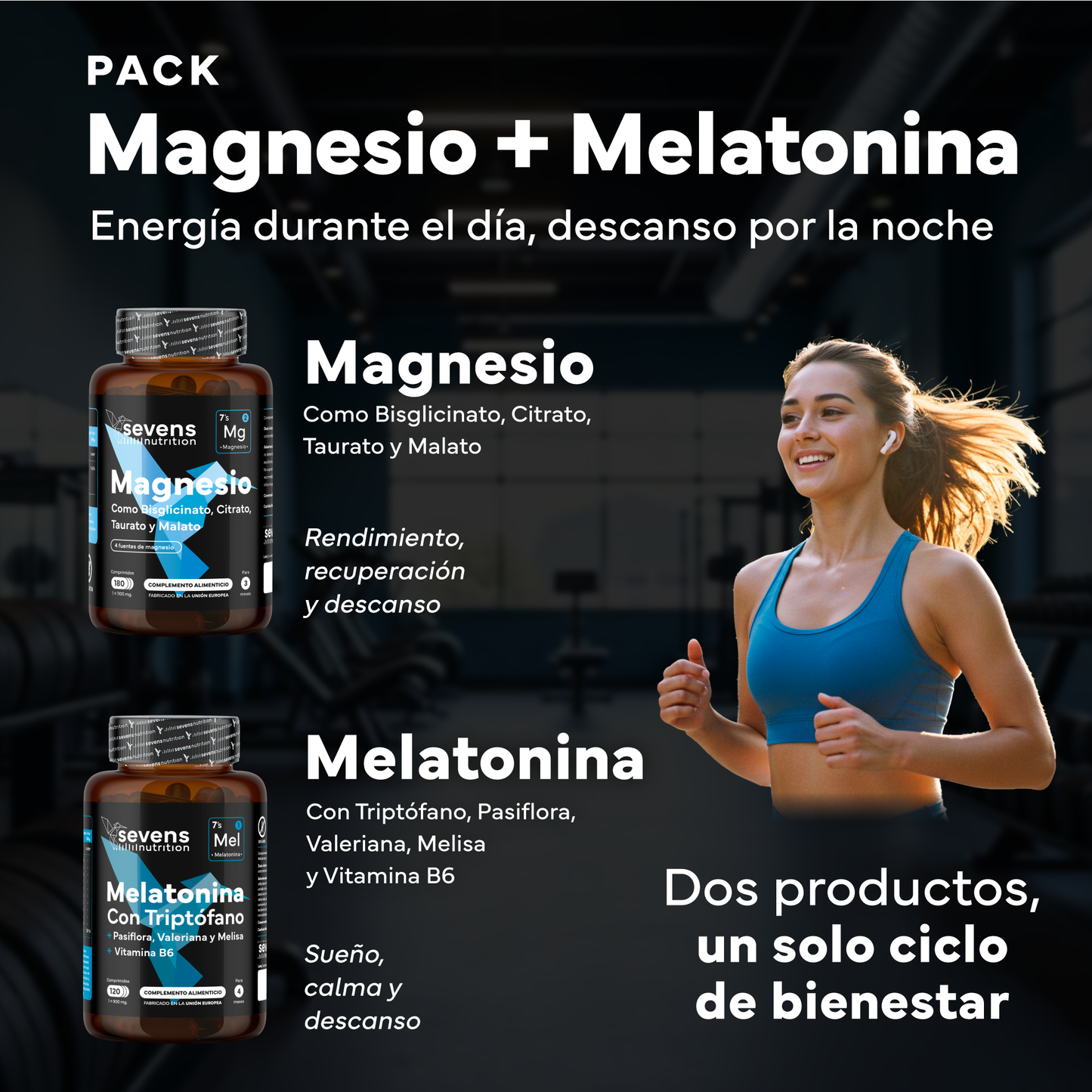 Pack Magnesio Complex + Melatonina. Sevens Nutrition. Descanso Y Relajación Muscular_1