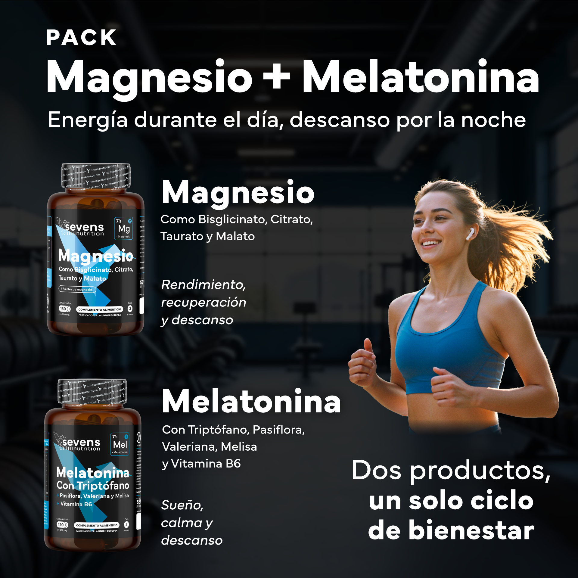 Pack Magnesio Complex + Melatonina. Sevens Nutrition. Descanso Y Relajación Muscular_1