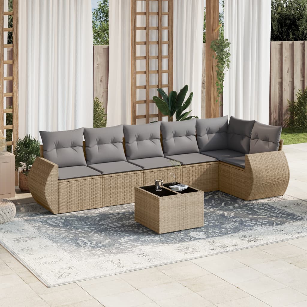 Set Sofás De Jardín 7 Piezas Y Cojines Ratán Sintético Beige / Vetonek_3