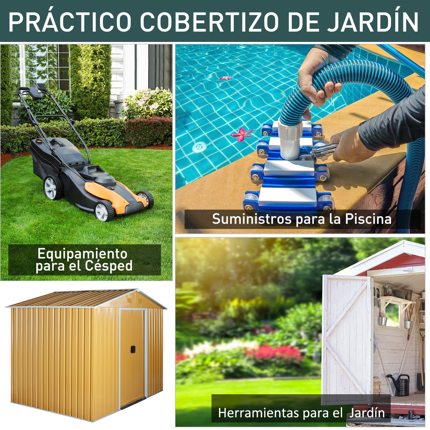 Outsunny Caseta De Jardín 3,6m² 236x174x190cm Con Puertas Correderas 4 Ventanas_5