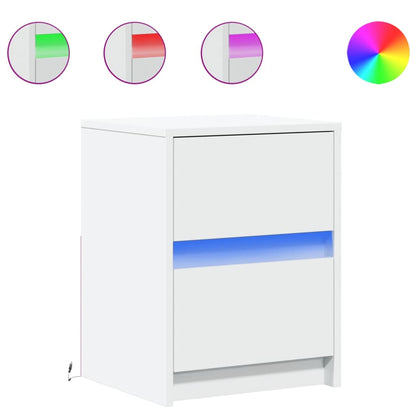 Mesita De Noche Con Luces Led Madera De Ingeniería Blanca_0