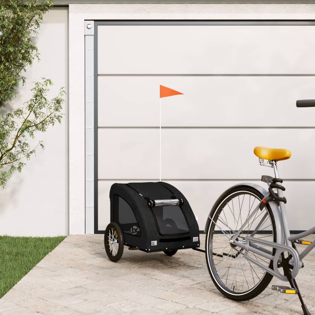 Remolque De Bicicleta Mascotas Hierro Tela Oxford Negro_1