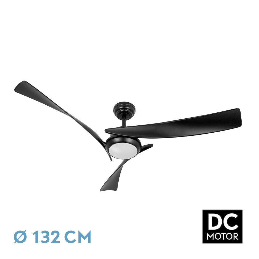 Ventilador Dc Tarento 24w Negro 3 Aspas 6vel. 132d 2424lm 3000k-6500k C/remoto, Reg. Intensidad, Timer, Mem._0