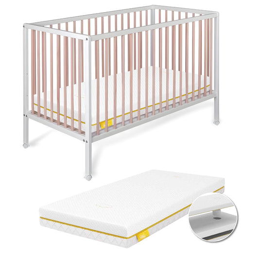 Cuna Laponia Estilo Nórdico Infantil Natural 120x60 Cm Madera De Haya Con Colchón Ternum Y 4 Ruedas Con Freno_0
