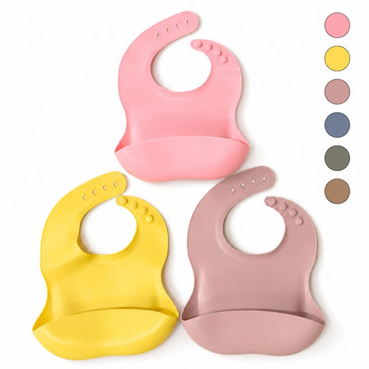 Bathby Pack De 3 Baberos De Silicona Para Bebé, Baberos Impermeables Con Bolsillo Recogecomida Y Reutilizables_0