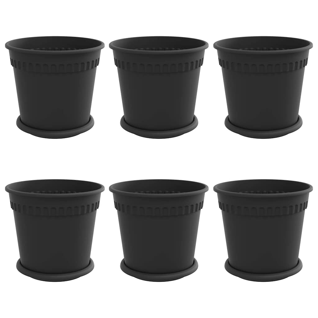 Macetas 6 Pcs Negro Ø 19 X 16 Cm Plástico_0