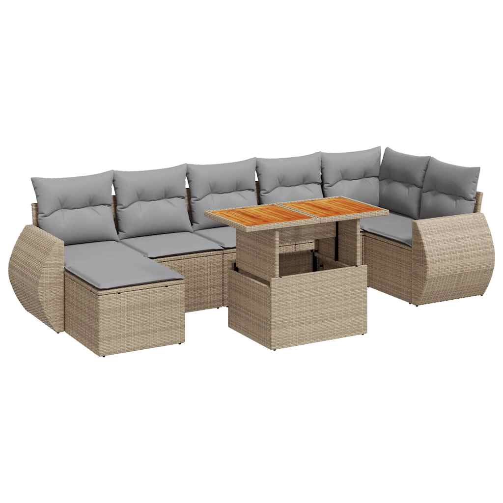 Set De Sofás De Jardín Y Cojines 8 Piezas Ratán Sintético Beige / Vetonek_1