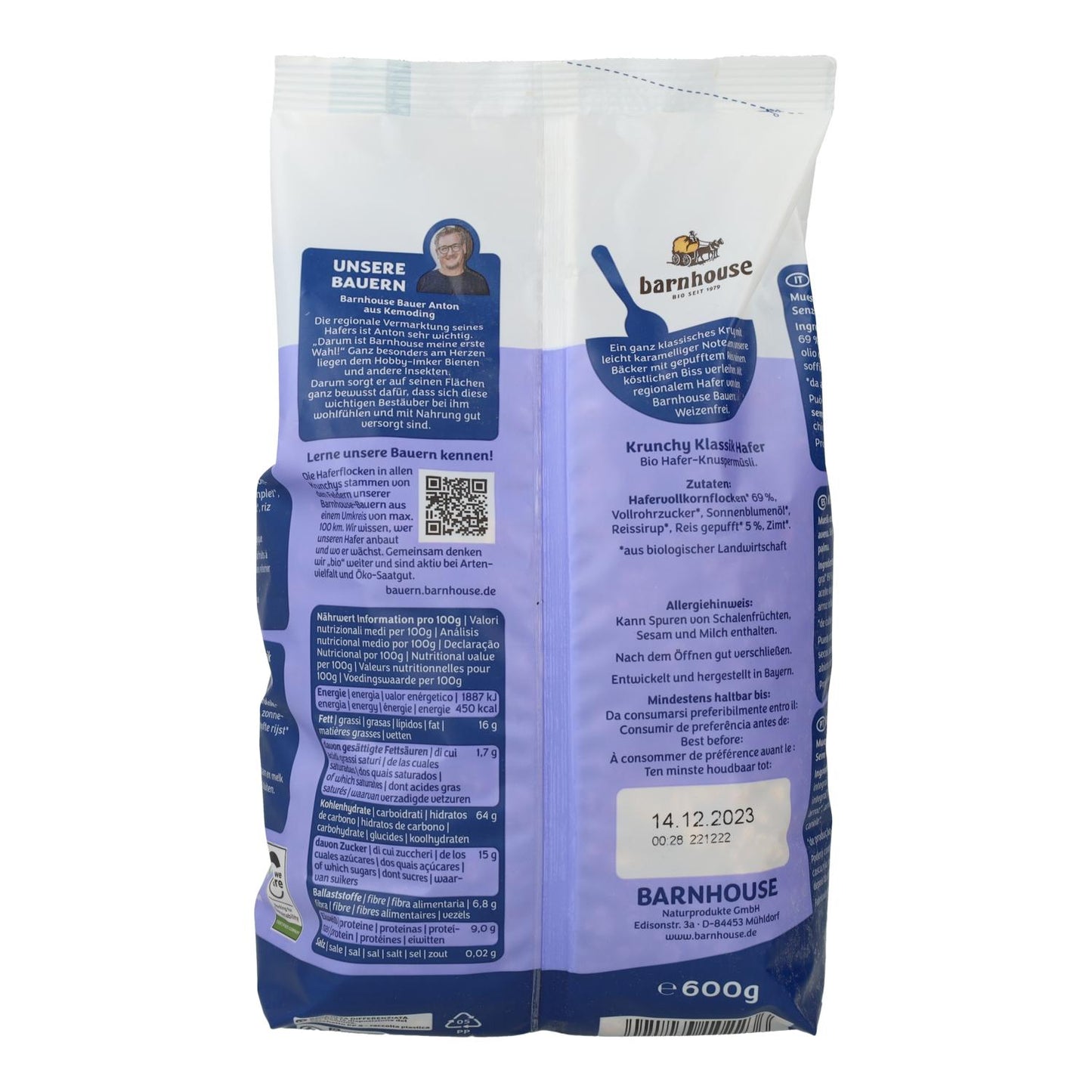 Krunchy Classic BIO Muesli Barnhouse 600 g