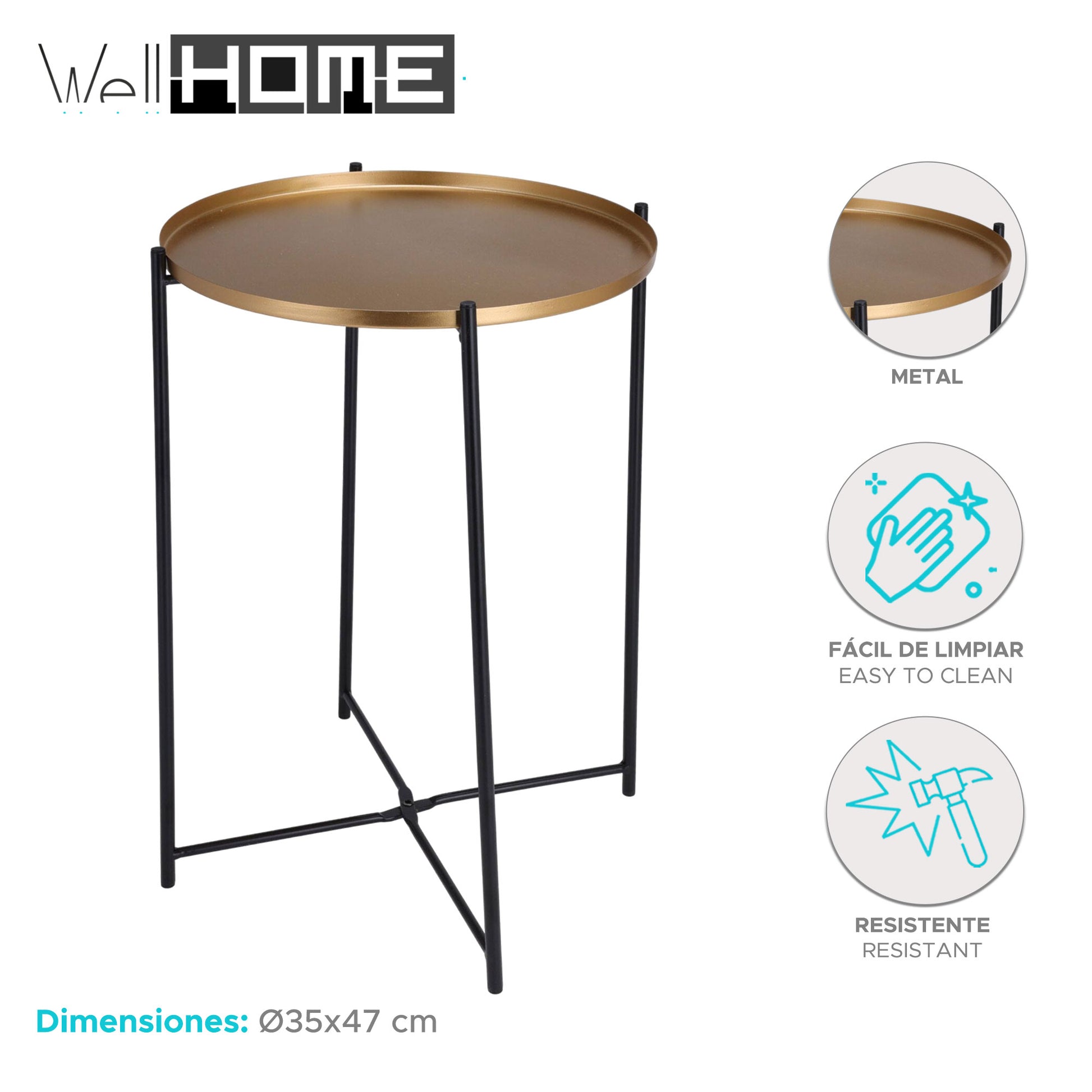 Well Home Mesa Auxiliar Redonda En Metal Color Dorado Ø35x47cm_1