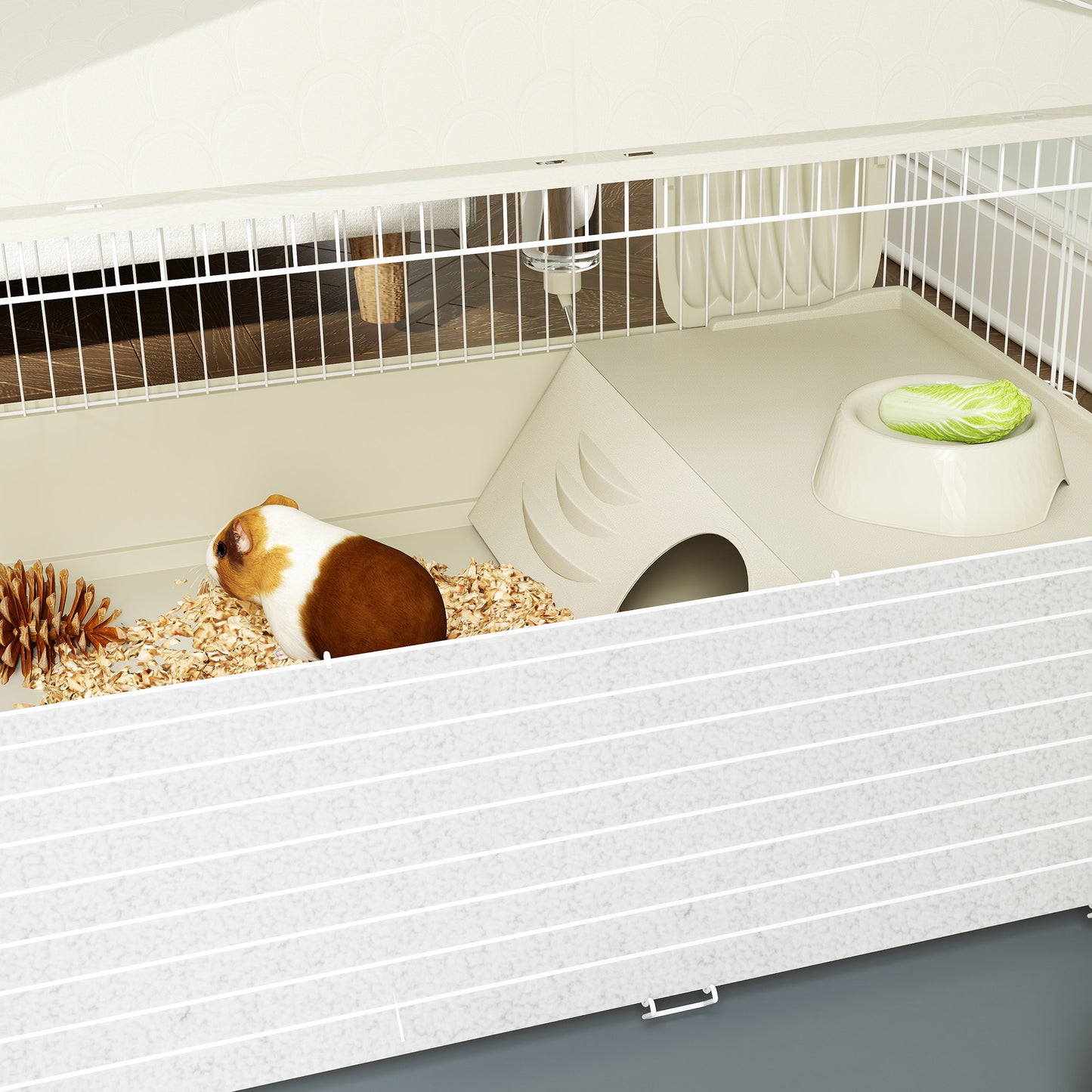 Pawhut Jaula Para Animales Pequeños Con Corral Desmontable 108x71x57 Cm Beige_4