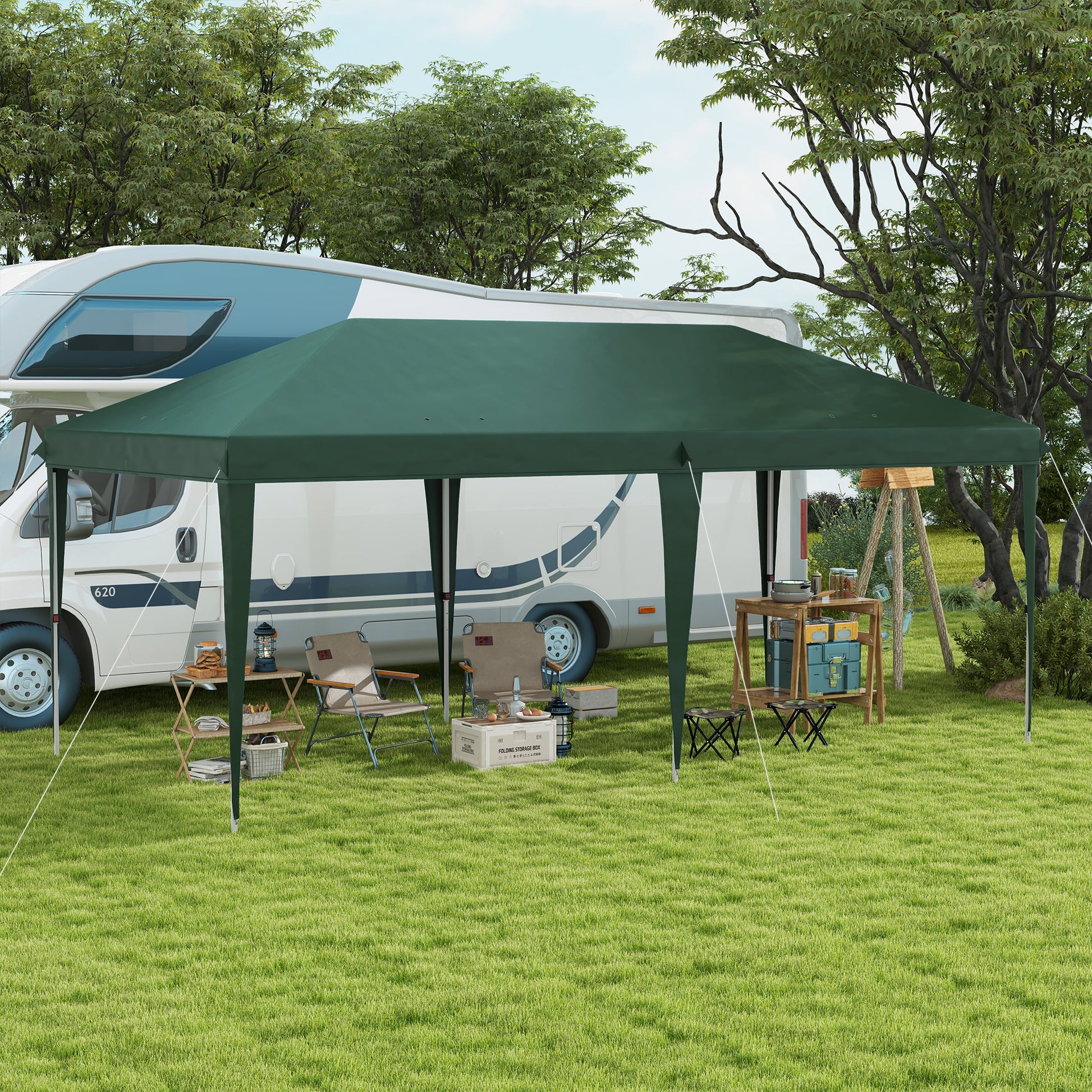 Outsunny Carpa Plegable 6x3 M Con Altura Ajustable En 3 Niveles Verde_1