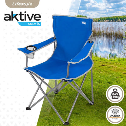 Silla Plegable Camping Con Posavasos Azul Aktive_1