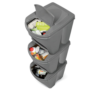 Set De 4 Cubos De Basura Keden Sortibox Papelera Reciclaje, Blanco Roto, Volumen 4x25l