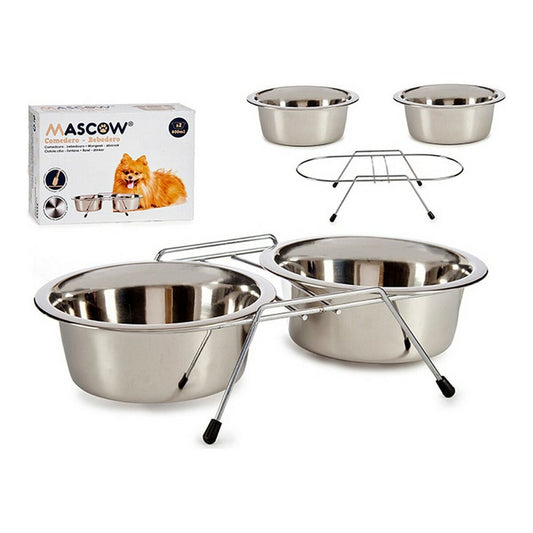 Comedero Para Mascotas Doble 16,3 X 8 X 34,5 Cm Plateado Acero Inoxidable 800 Ml (2 X 800 Ml) / Vetonek_0