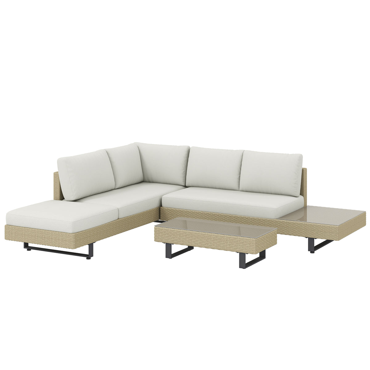 Conjunto De Jardín Outsunny Metal, Ratán Pe Beige 236x196x59 Cm_0