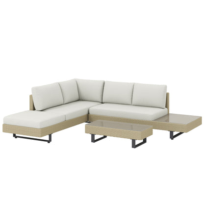 Conjunto De Jardín Outsunny Metal, Ratán Pe Beige 236x196x59 Cm_0