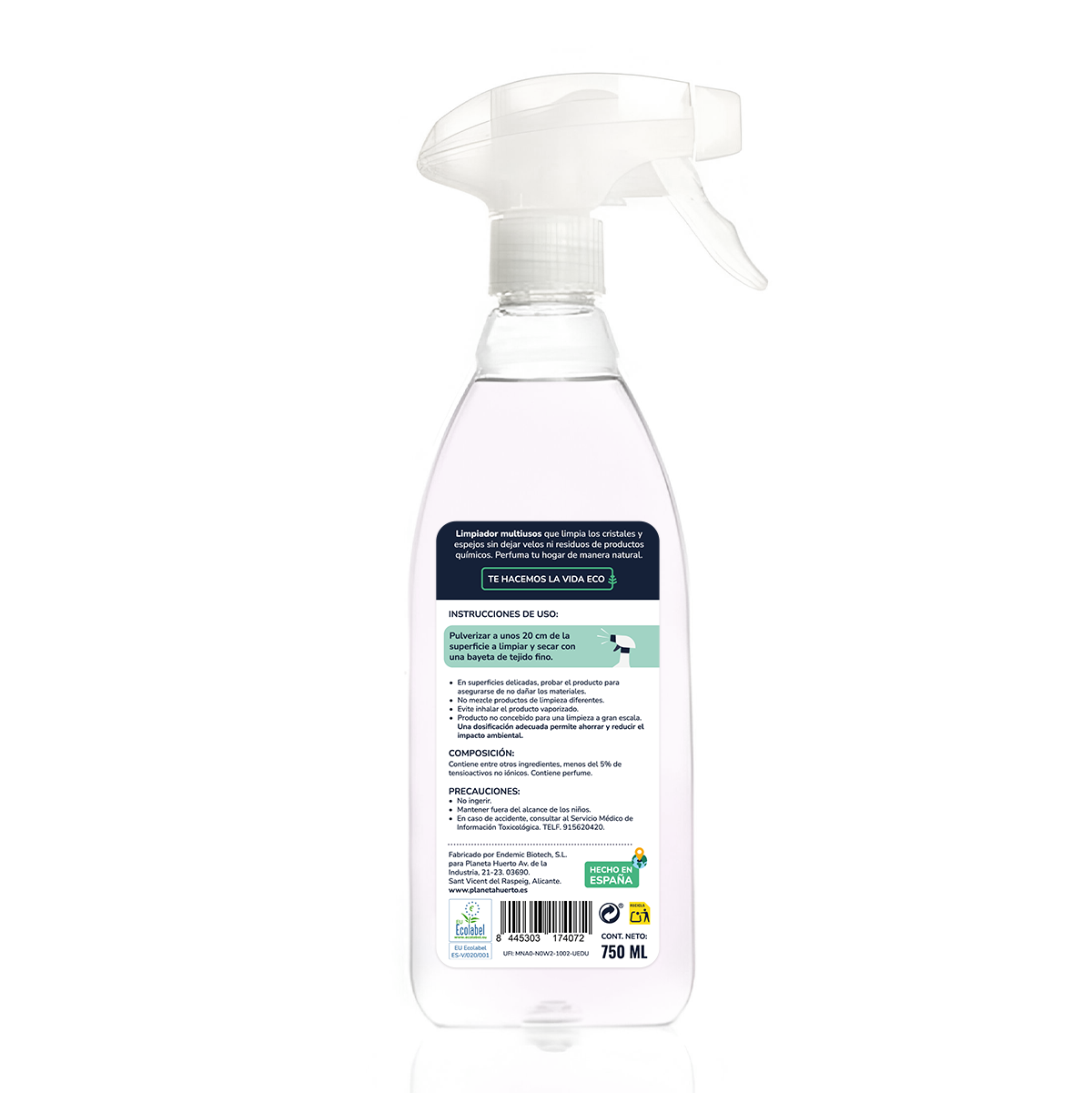 Embalagem de 6 Produtos de Limpeza Multiusos e de Vidros Eco Planeta Huerto, 750ml