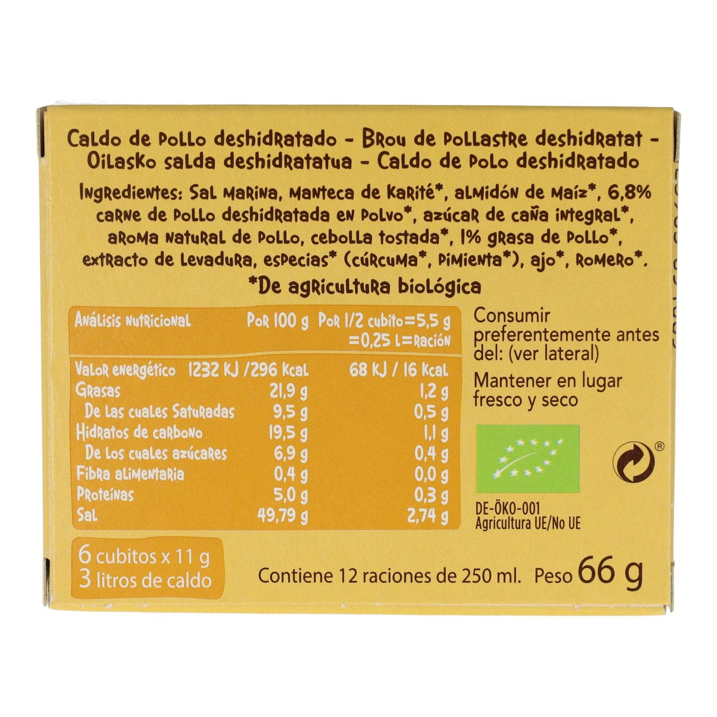 Cubos de caldo de galinha Biocop 6 x 11 g