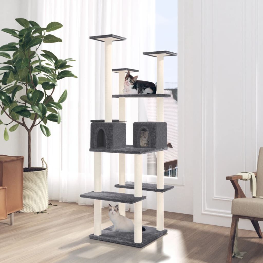 Vidaxl Rascador Para Gatos Con Postes De Sisal Gris Oscuro 167 Cm_1