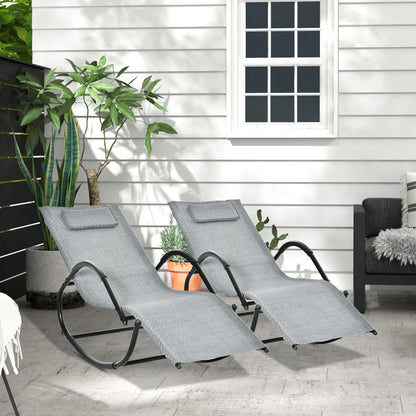 Outsunny Conjunto De 2 Mecedoras De Exterior Con Reposacabezas 160x61x79 Cm Gris_1