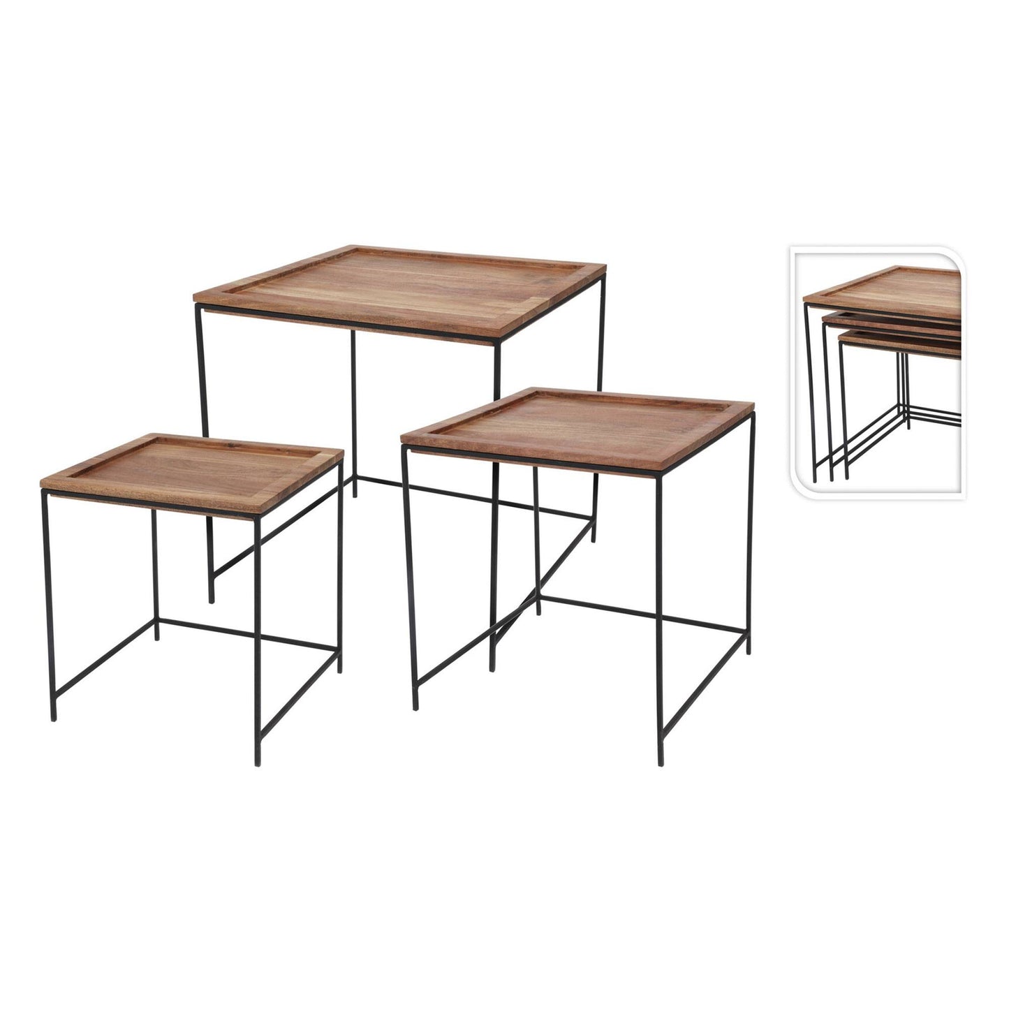 Well Home Set De 3 Mesas Auxiliares En Madera De Acacia_2