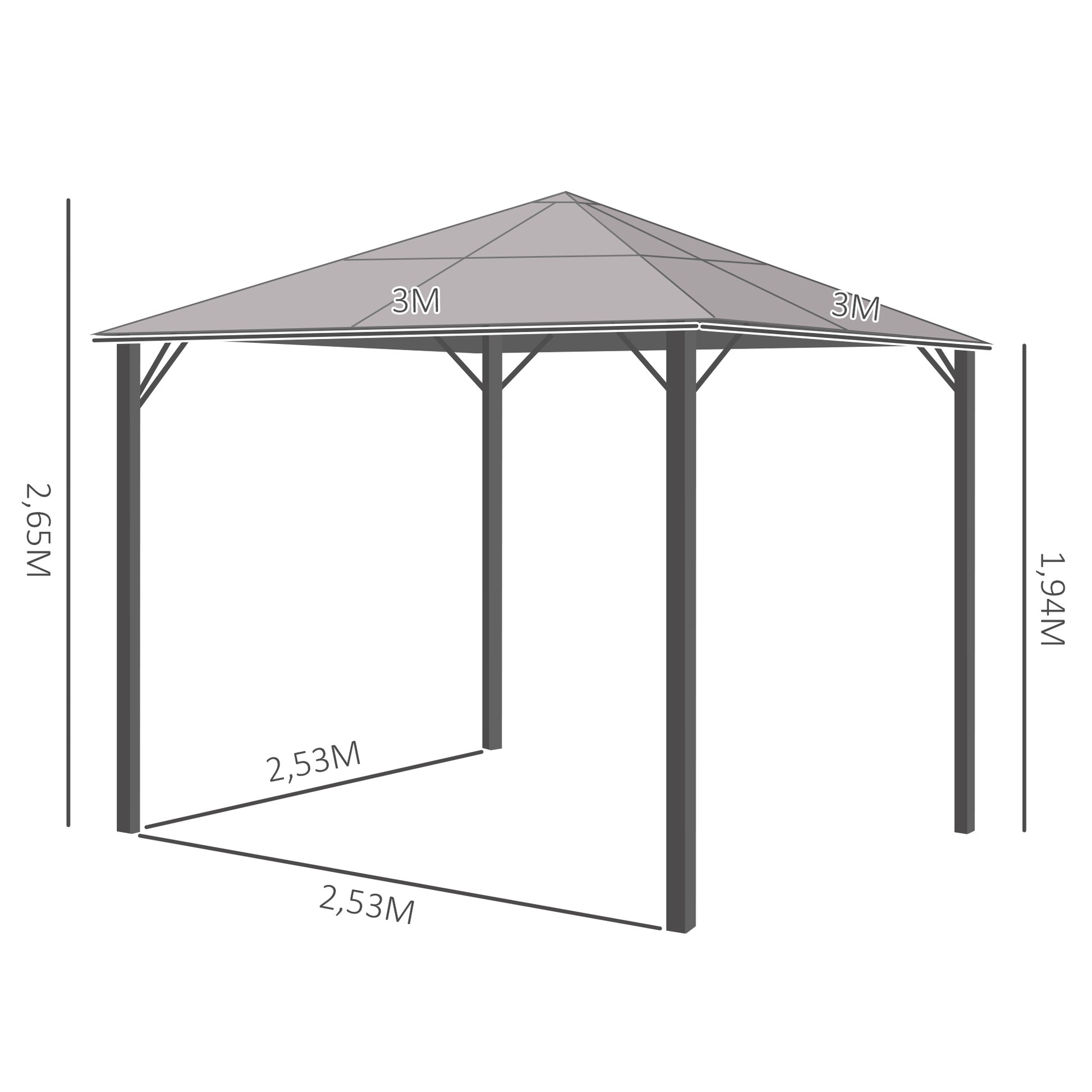 Outsunny Cenador 3x3 M Con Techo De Policarbonato 4 Cortinas Laterales Marco De_2