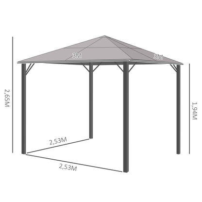 Outsunny Cenador 3x3 M Con Techo De Policarbonato 4 Cortinas Laterales Marco De_2
