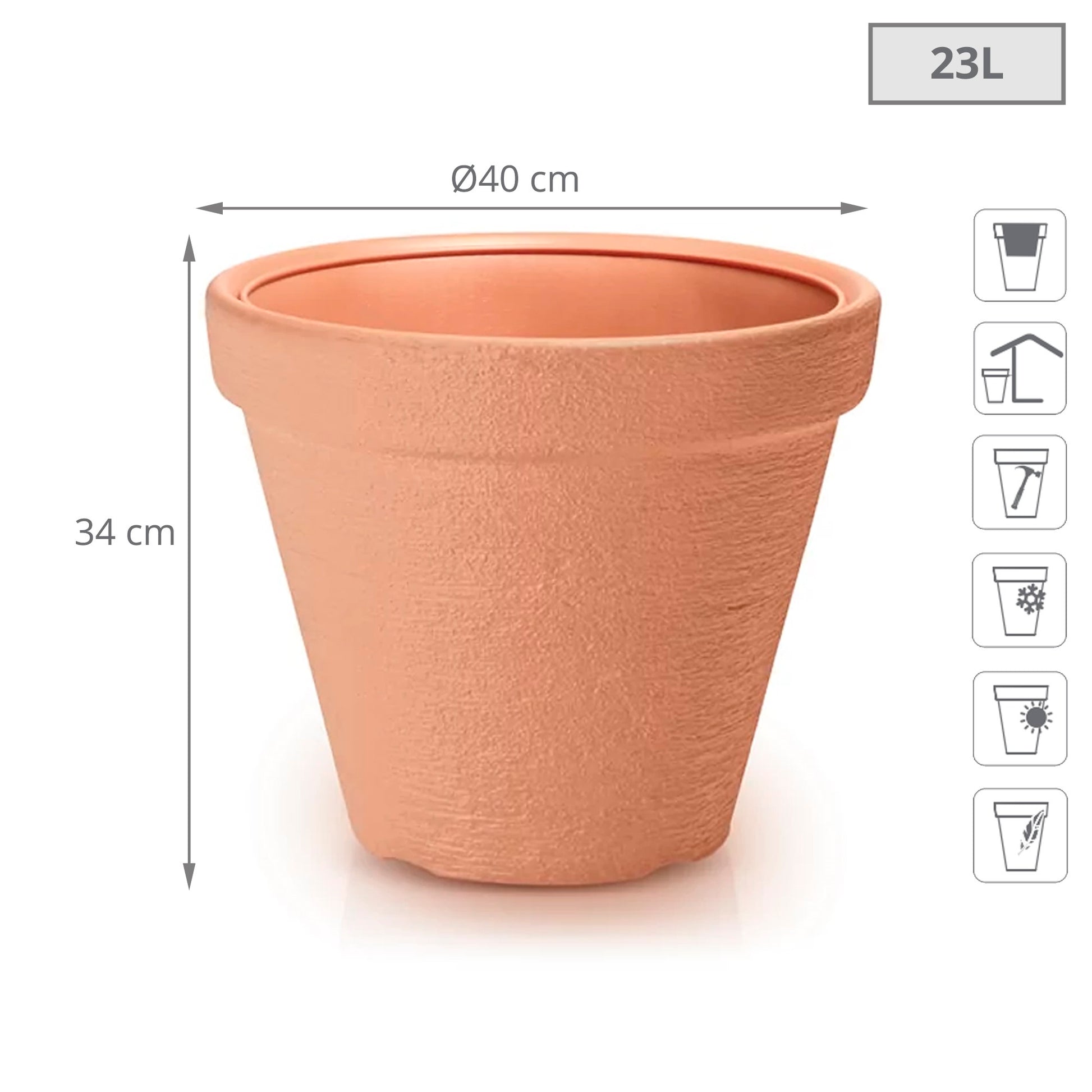 Maceta Classic 23l., Dimensiones (mm) 400x400x340, Color Ladrillo