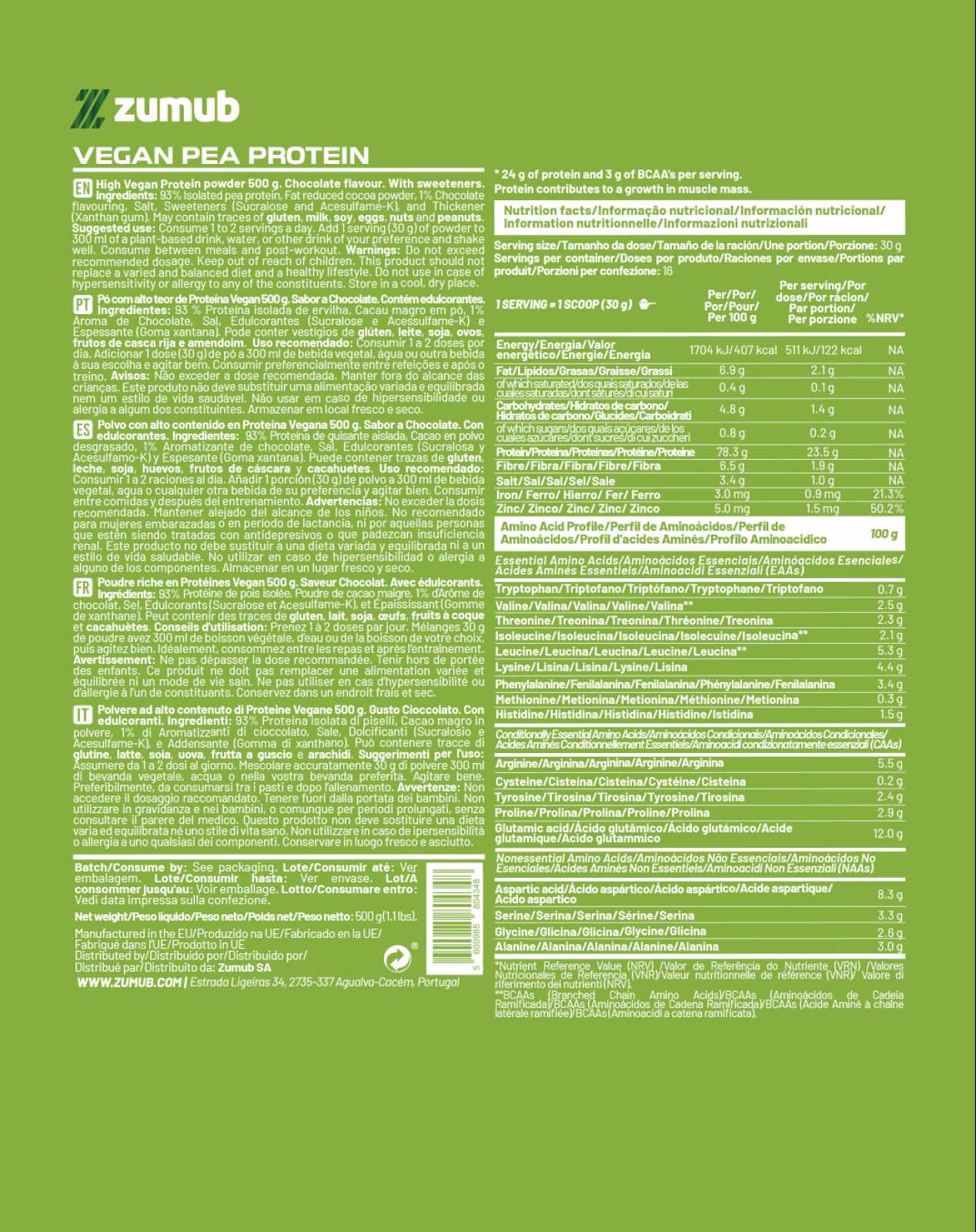 Zumub Vegan Protein (pea Protein) 500g - Chocolate_1
