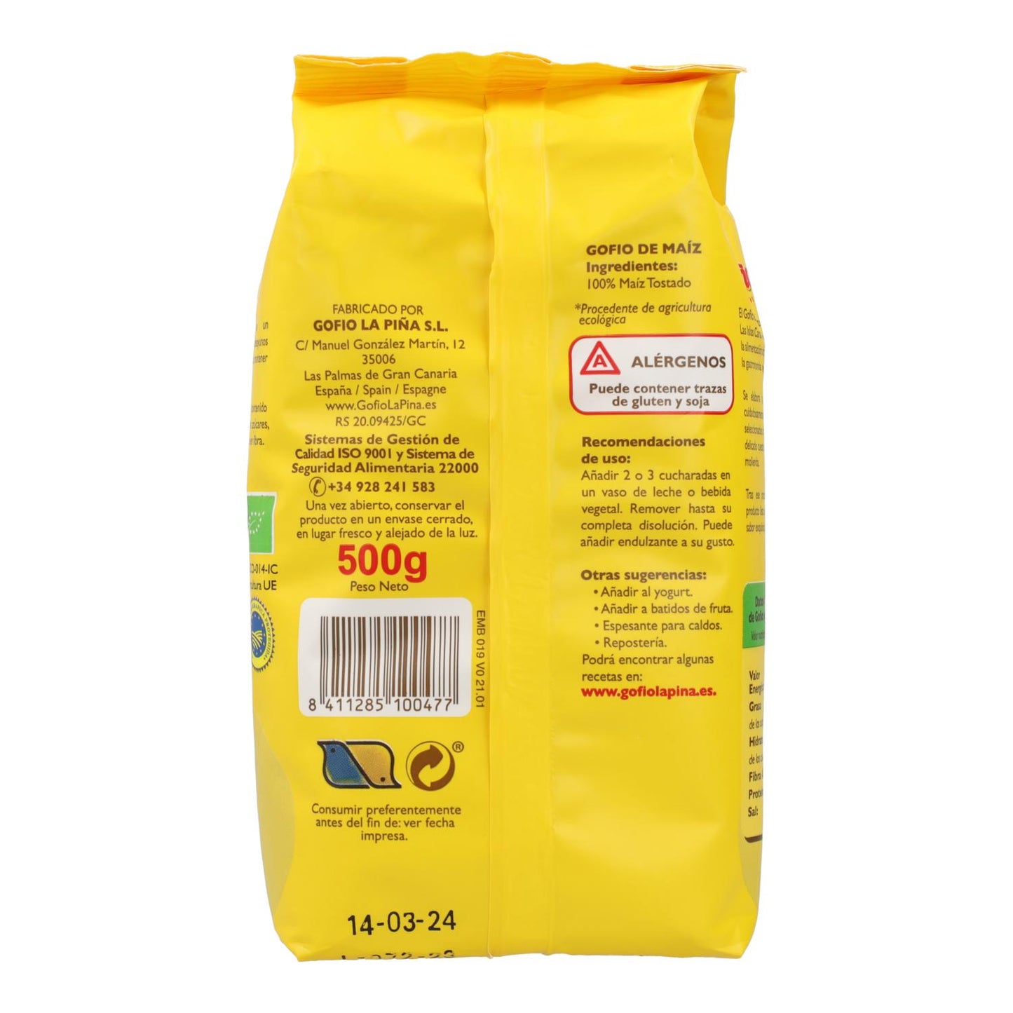 Milho biológico gofio La Piña 500 g