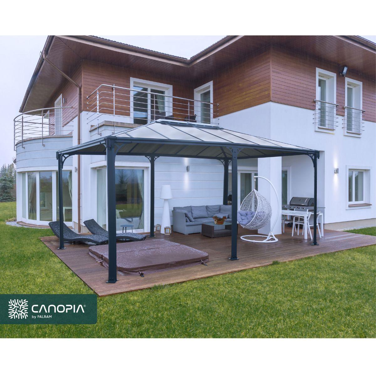 Gazebo Martinique 5000 Gazebo em alumínio cinzento com vidros em policarbonato bronze