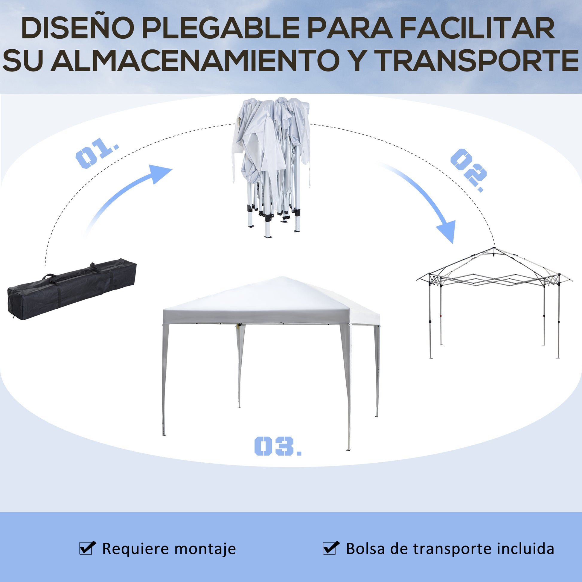 Outsunny Carpa Plegable 3x3 M Con Bolsa Altura Ajustable Blanco Plata_5