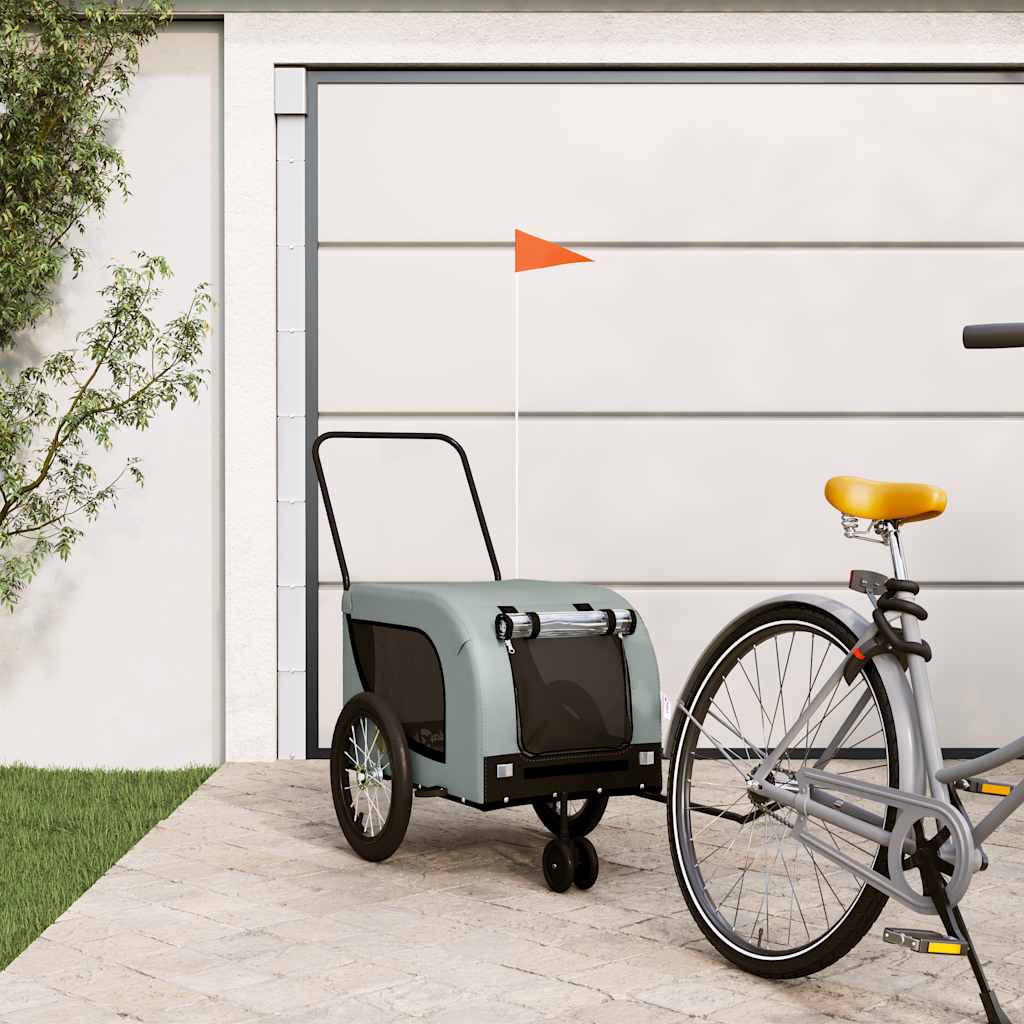 Remolque De Bicicleta Mascotas Hierro Tela Oxford Gris Negro_1