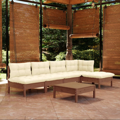Vidaxl Muebles De Jardín 6 Pzas Y Cojines Madera De Pino Marrón Miel_1