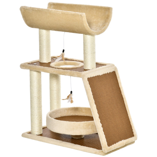 Pawhut Árbol Rascador Para Gatos 60x30x76cm Con Cama Postes Rascadores De Sisal_0