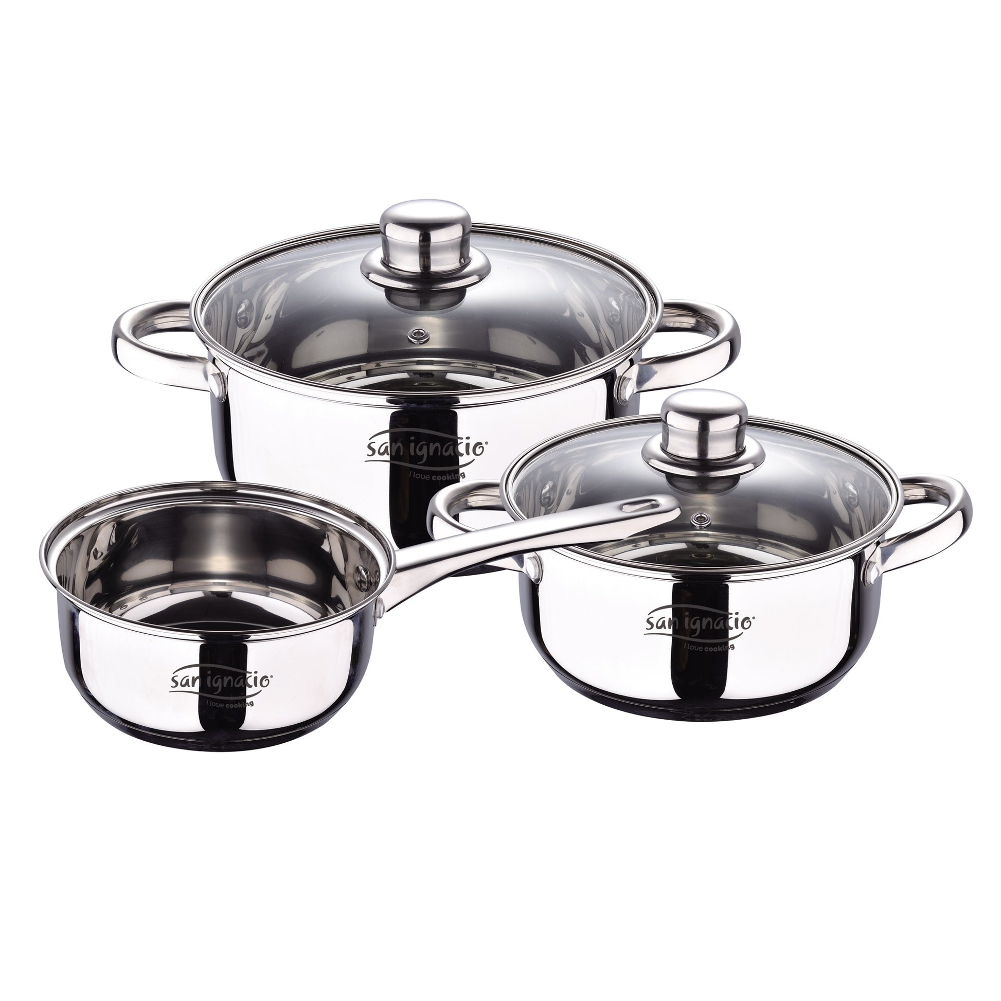 Bateria 5pcs Acero Inoxidable: Cazo 16x7,5 Cacerolas De 18x8,5 Y 20x9,5 Cms., Inducción + Set 3 Sartenes 16/20/24 Cm, Aluminio Prensado_4