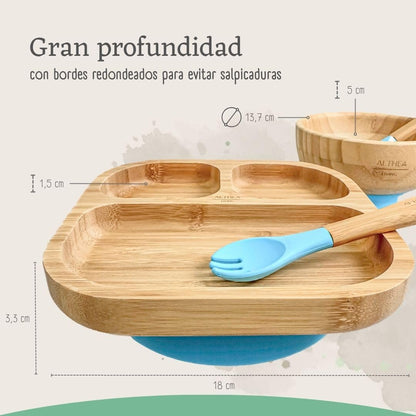 Vajilla De Bambú Natural - 4 Piezas - Azul Capri._4