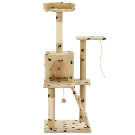 Vidaxl Rascador Para Gatos Con Poste De Sisal 120 Cm Huellas Beige_0