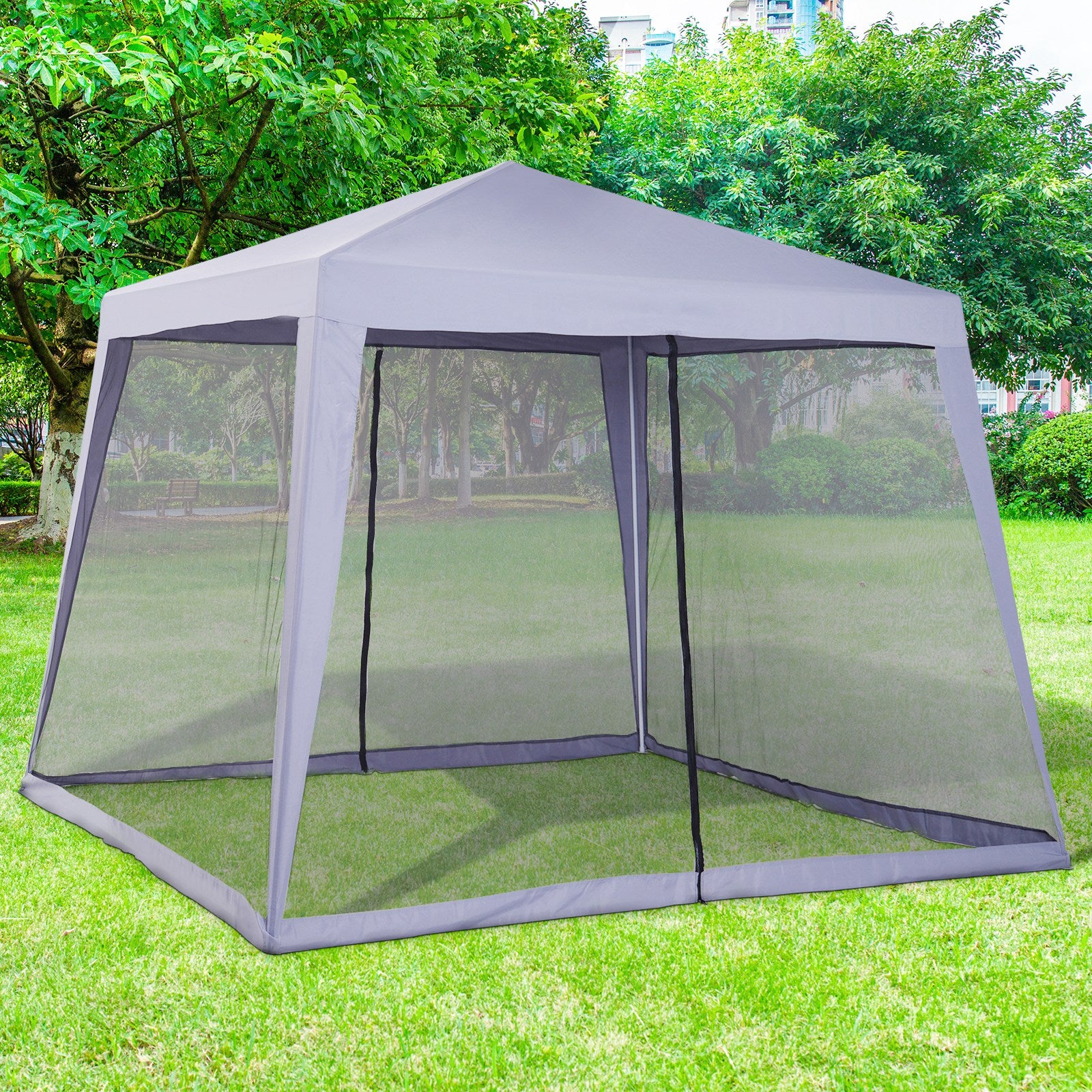 Outsunny Carpa De Jardín 3x3 M Con 4 Paredes Laterales Mosquitera Exterior Gris_1